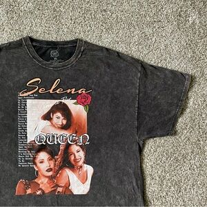 Selena Gray Bleach Dyed Band T-Shirt Size XL Graphic Song Lyrics Photos Cotton